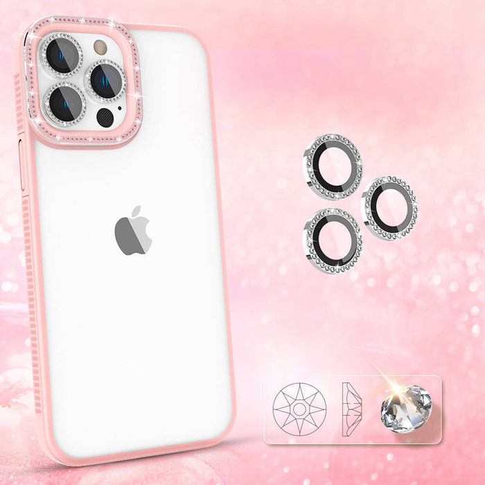 Kingxbar Sparkle Series per iPhone 13 Pro con cover posteriore in cristalli rosa