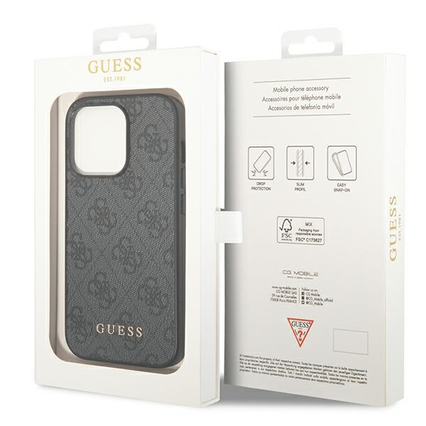 Hülle Guess iPhone 14 Pro 6.1" grau/grau hart case 4G Metall Gold Logo
