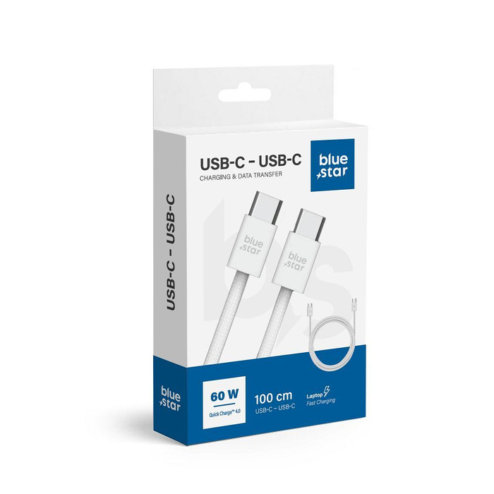 Kabel USB C do USB C Blue Star 6A 60W QC4.0 1 m Q28 biały