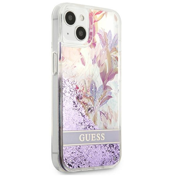 Hülle GUESS Apple iPhone 13 Mini Flower Liquid Glitter Lila Hartcase