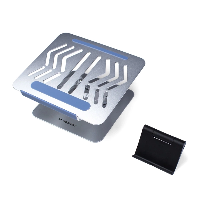 Wozinsky WRS-CPY84SS Aluminium-Laptopständer + Gratis! Smartphone-Ständer – Silber