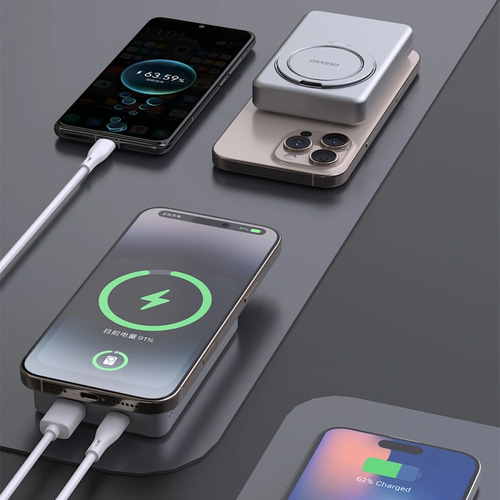 Powerbank Dudao K28 10000mAh PD 22.5W z MagSafe z metalową obudową i pierścieniem-podstawką - srebrny