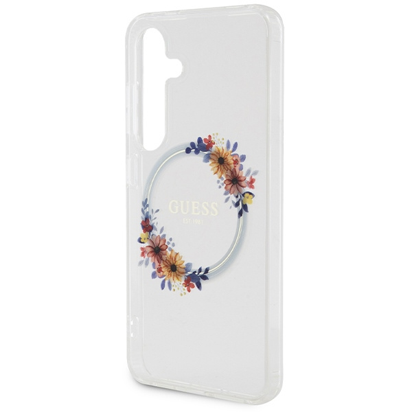 Etui Guess GUHMS24SHFWFCT S24 S921 przeźroczysty/transparent hardcase IML Flowers Wreath MagSafe Case