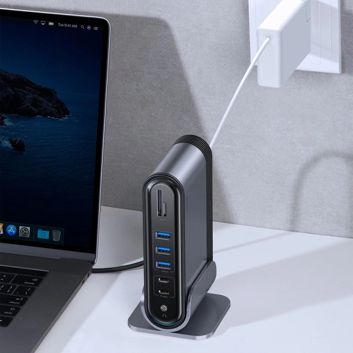 [APRÈS RETOUR] HUB multifonction Baseus 3x USB 3.2 Gen 1 / 2x USB Type C / Lecteur de carte SD et micro SD / AUX / 2x DisplayPort / 2x HDMI / RJ45 1Gbps Power Delivery 100W (EU / CN / UK plug set) gris (CAHUB-DG0G)