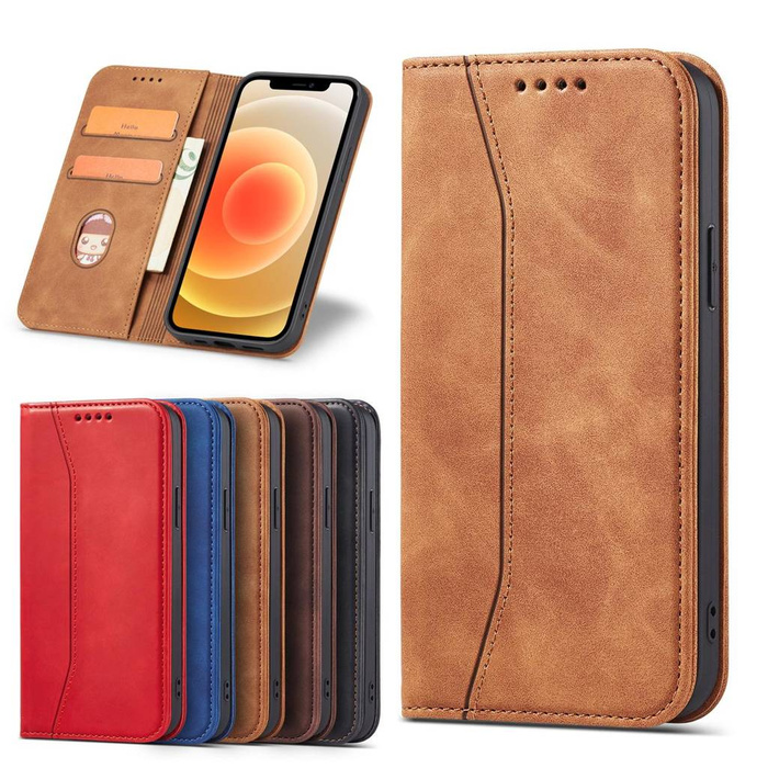 Magnet Fancy Case Case para iPhone 12 Pro Max Pouch Wallet Card Holder Brown