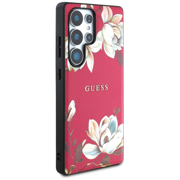 Etui Guess Grained Printed Flower         Pattern MagSafe do Samsung Galaxy S25 Ultra fuksja