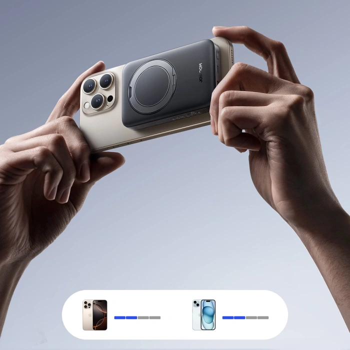 Powerbank Joyroom JR-PBM12 10000mAh 22.5W kompatybilny z MagSafe, ładowanie bezprzewodowe 15W, z podstawką w kształcie pierścienia - czarny