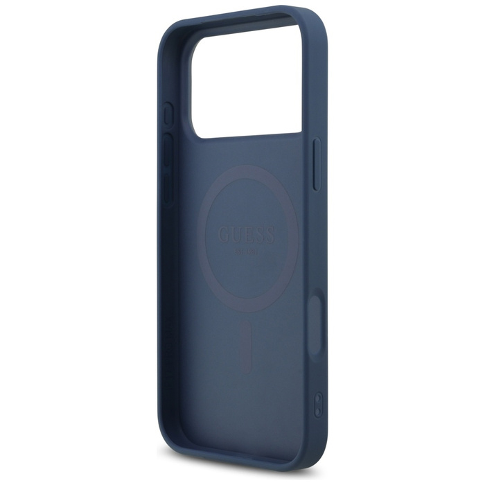 Etui Guess Leather 4G Triangle Strass    MagSafe do iPhone 17 Pro Max niebieski