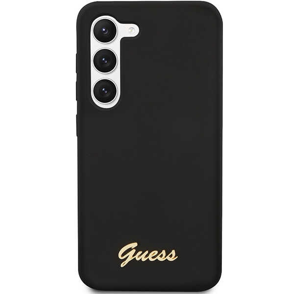 Obal Guess GUHCS23SSLSMK S23 S911 černá/černá tvrdácase Silikonové Vintage Gold Logo Case