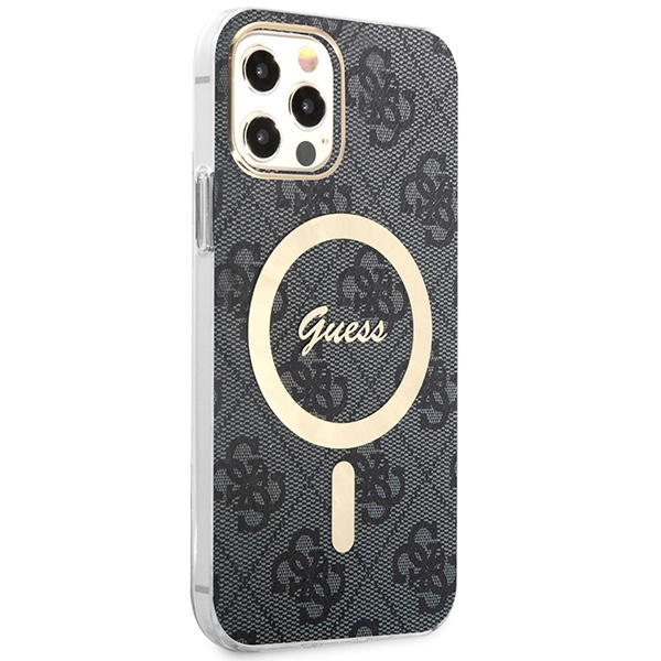 Súprava Puzdro Guess Case+ nabíjačka iPhone 12/12 Pro black/black hard case 4G Print MagSafe