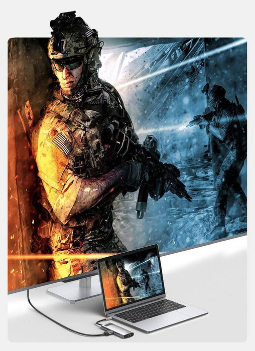 Baseus Metal Gleam 8v1 multifunkční HUB USB Typ C - USB Typ C Napájení 100 W / HDMI 4K 30 Hz / Čtečka karet SD a microSD / 3x USB 3.2 Gen 1 / RJ45 1 Gbps šedá (CAHUB-CV0G)