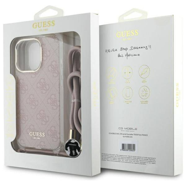 Etui Guess iPhone 16 Pro Max 6.9" różowy/pink hardcase Crossbody Cord 4G Print