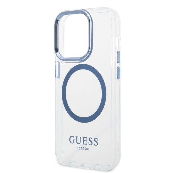 Case Guess iPhone 14 Pro 6.1" blue/blue hard case Metal Outline MagSafe