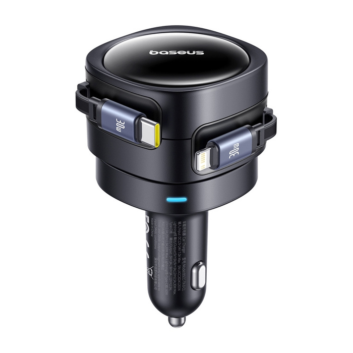 Ładowarka samochodowa Baseus Enjoyment Max z kablami USB-C+Lightning 60W Czarny