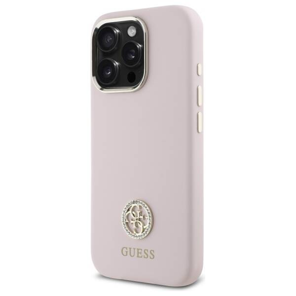 Etui Guess iPhone 16 Pro jasnoróżowy/pink hardcase Silicone Logo Strass 4G