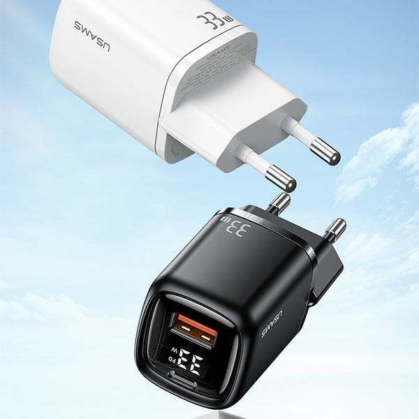 USAMS Network Charging. 1xUSB-C+1xUSB T46 33W (only head) PD3.0 +QC3.0 Fast Charging black/black CC152TC01 (US-CC152)