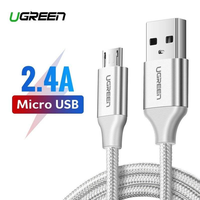 Câble micro USB UGREEN QC 3.0 2.4A 1m blanc Câble micro USB UGREEN QC 3.0 2.4A 1m (blanc) en nylonouveaum câble tressé