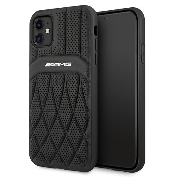 AMG AMHCN61OSDBK iPhone 11 6.1" black/black hardcase Leather Curved Lines