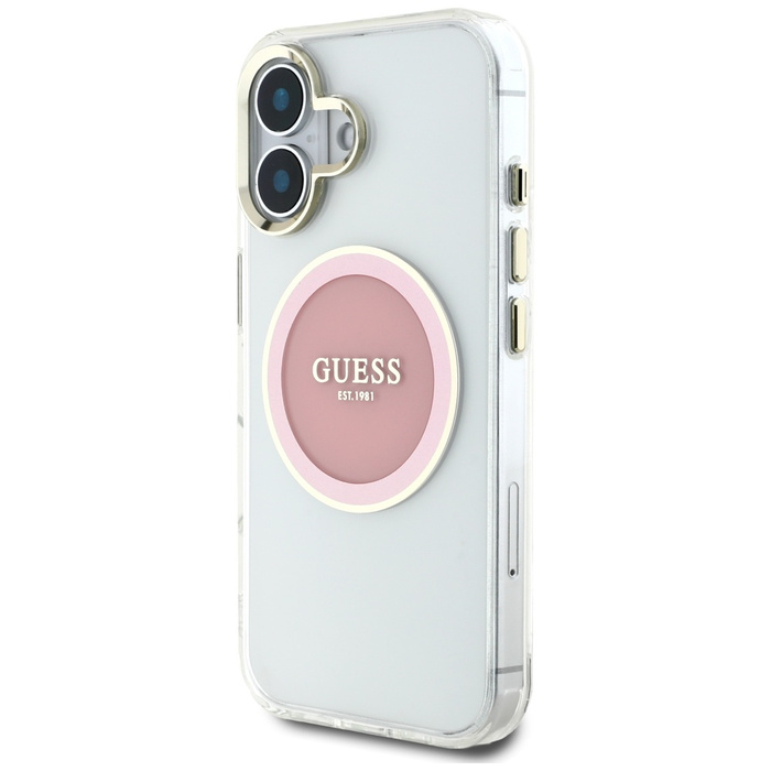 Etui Guess IML Metal Colored Circle      Classic Logo MagSafe do iPhone 16 różowy