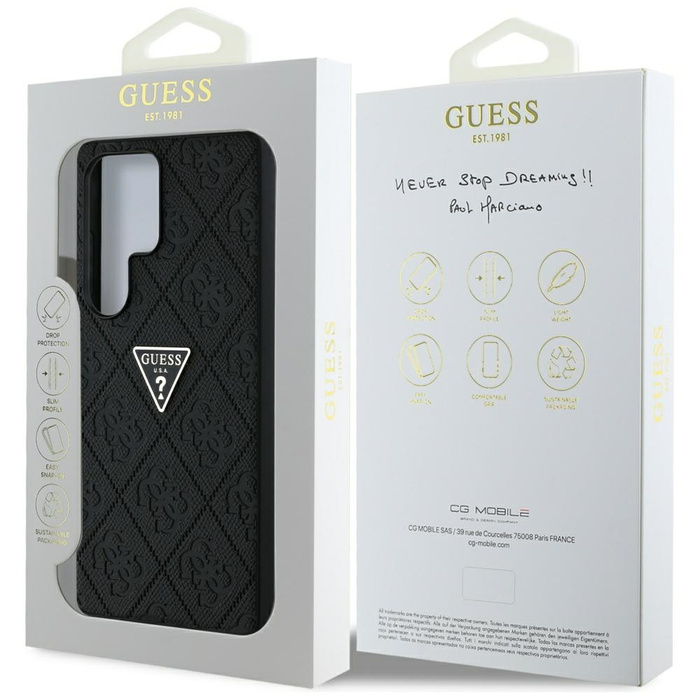 Etui Guess Hot Stamp 4G Pattern Triangle  Metal Logo Samsung Galaxy S25 Ultra czarny
