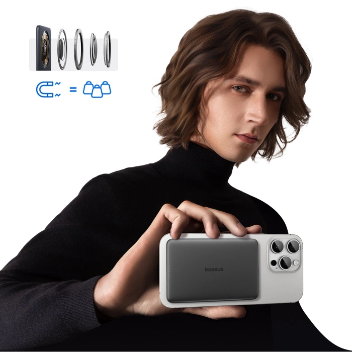 Powerbank Baseus PicoGo AM41 Ultra-Slim 5000mAh 20W kompatybilny z MagSafe z kablem Baseus Simple USB-C 60W 30cm - czarny