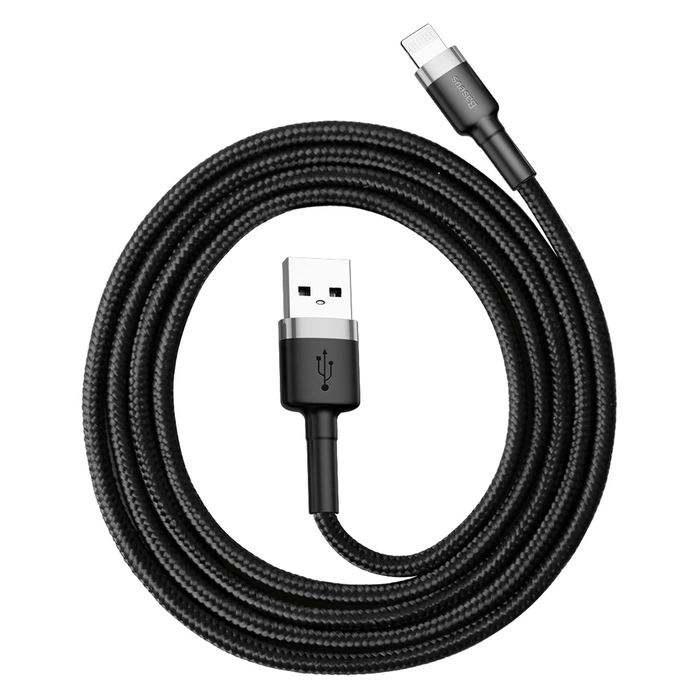 Baseus Cafule kábel strapabíró nejlon USB / Lightning QC3.0 2.4A 1M fekete-szürke kábel (CALKLF-BG1)