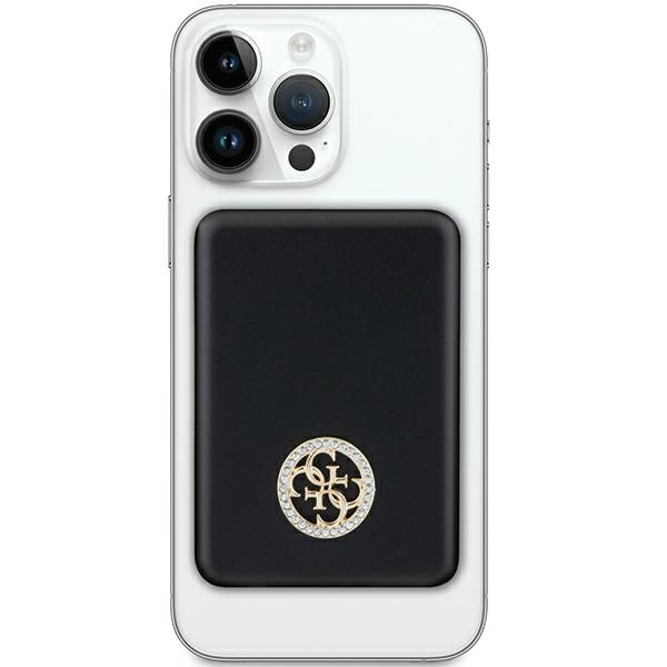 Guess Powerbank indukcyjny 5W GUPBM3AL4DMK 3000mAh czarny/black MagSafe 4G Strassed Metal Logo
