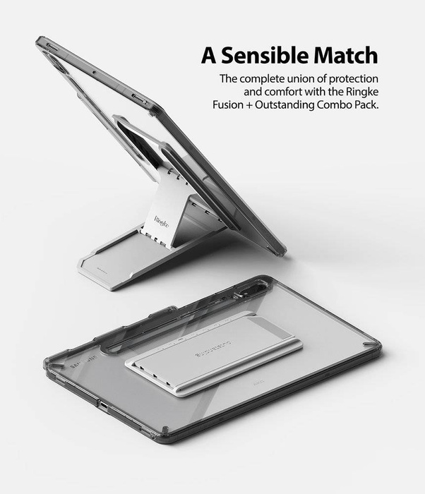 Ringke Fusion Combo Eccezionale custodia rigida con cornice in TPU per Samsung Galaxy Tab S7 11'' + supporto pieghevole autoadesivo grigio (FC475R40)