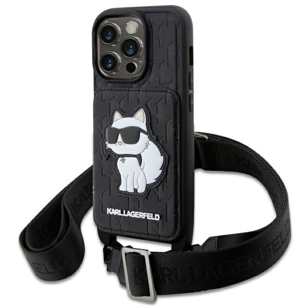 Hülle Karl Lagerfeld KLHCP14LCSAKHPCK iPhone 14 Pro 6.1" hartcase schwarz/schwarz Crossbody Saffiano Monogramm Choupette Case