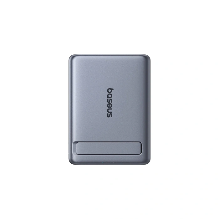 Powerbank Baseus PicoGo AM31 Qi2 5000mAh 20W ultracienki kompatybilny z MagSafe z podstawką z kablem plecionym Baseus Simple USB-C 20cm - szary