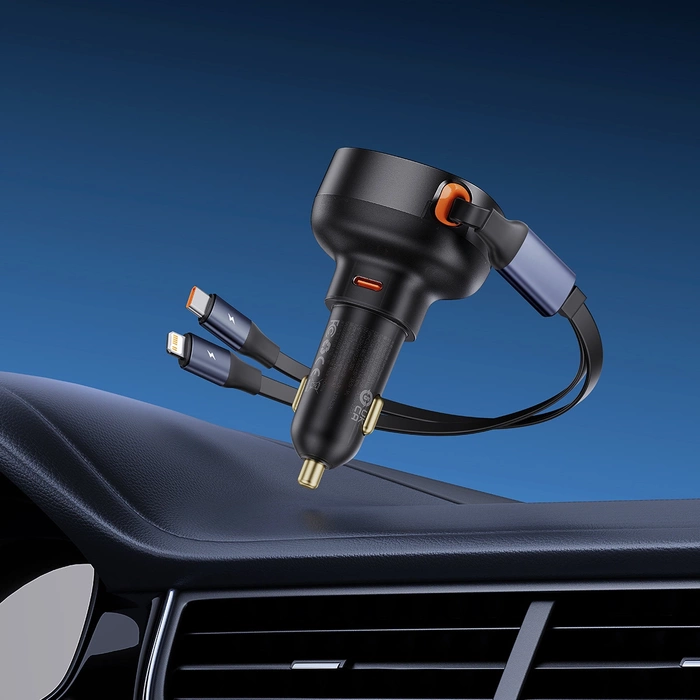 Car Charger Baseus Enjoyment USB-C with USB-C cable and Lightning  60W (black)