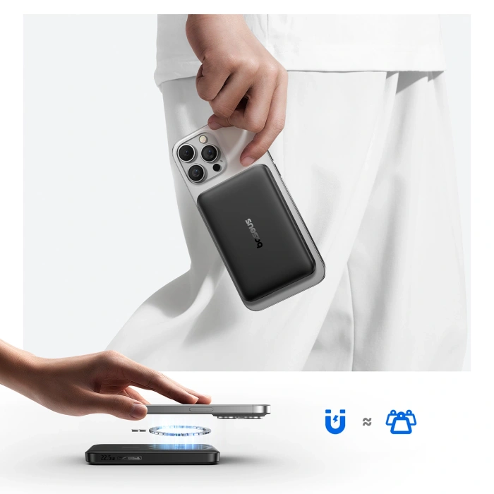 Powerbank Baseus EnerFill FM12 10000mAh 22,5W Qi2 kompatybilny z MagSafe z kablem Baseus Simple USB-C 20V/3A 30cm - czarny