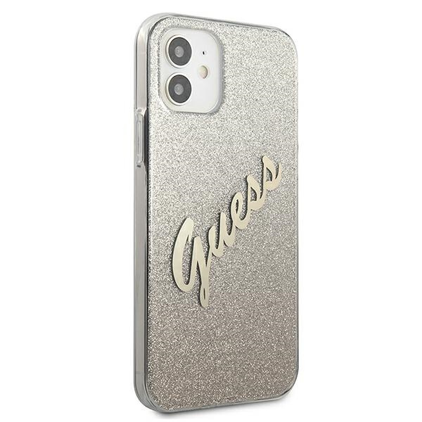 Puzdro GUESS Apple iPhone 12 Mini Glitter Gradient Script GUHCP12SPCUGLSGO Zlaté tvrdé puzdro