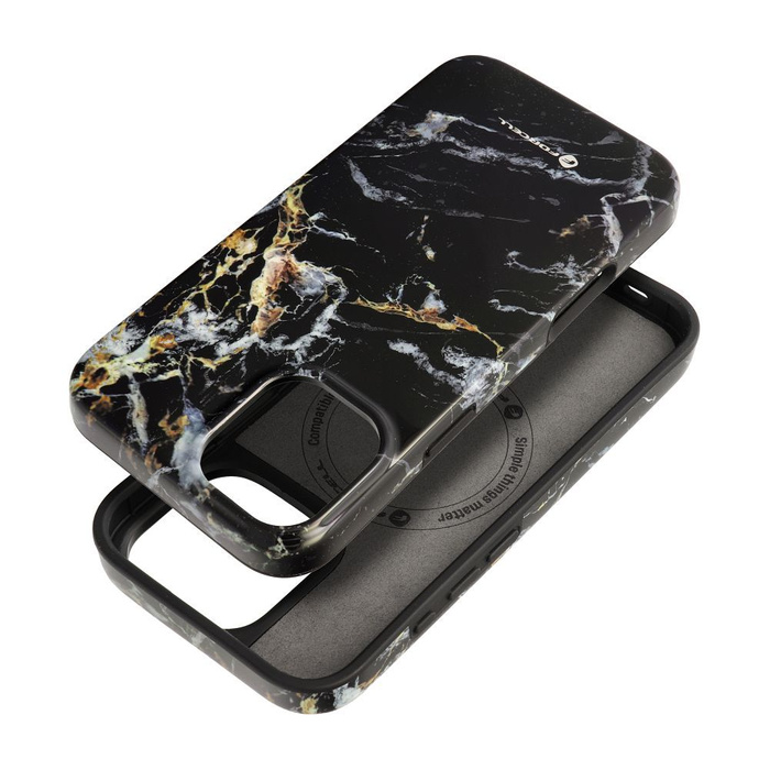 Etui na iPhone 16 PLUS Forcell F-Protect Mirage zgodny z MagSafe Military Drop-Test black marble