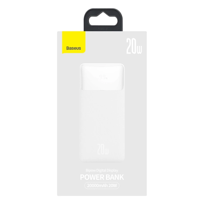 Power Bank de carga rápida Baseus Bipow 20000mAh 20W blanco (Overseas Edition) + cable USB-A - Micro USB 0.25m blanco (PPBD050302)