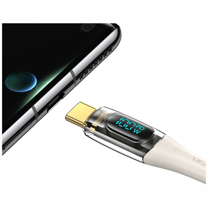 Kabel USAMS Shadow Series US-SJ591 PD    100W z wyświetlaczem USB-C do USB-C 2m czarny