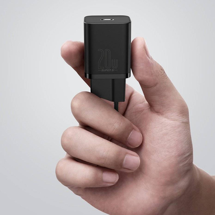 Baseus Super Si 1C Schnellladegerät USB Typ C 20W Power Delivery + USB-Kabel Typ C - Lightning 1m schwarz (TZCCSUP-B01)