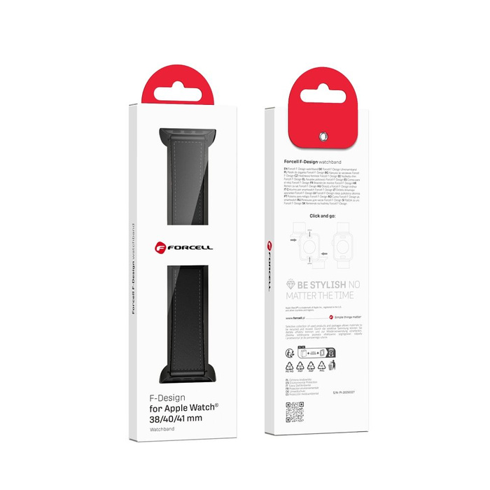 Pasek do Apple Watch Forcell F-Design FA21 magnetyczny skóra ekologiczna 38 / 40 / 41 mm czarny