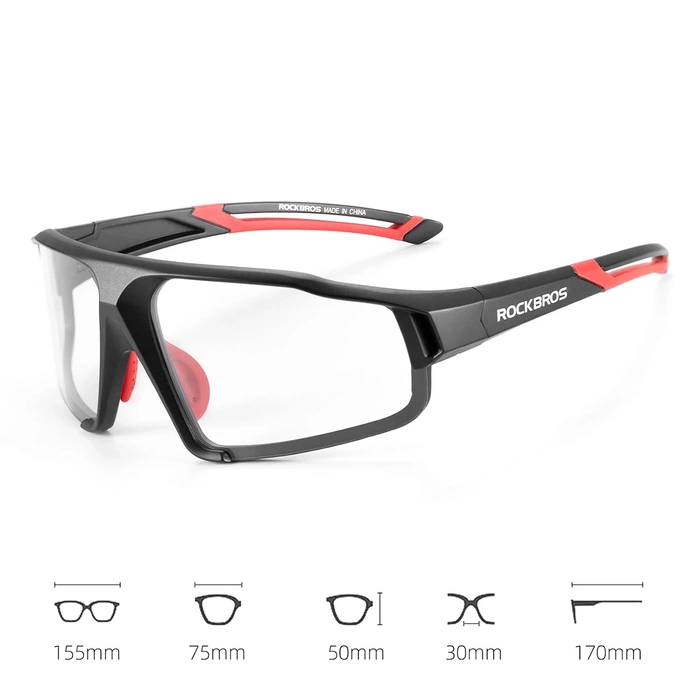 Rockbros SP216BK photochrome UV400-Fahrradbrille – Schwarz und Rot