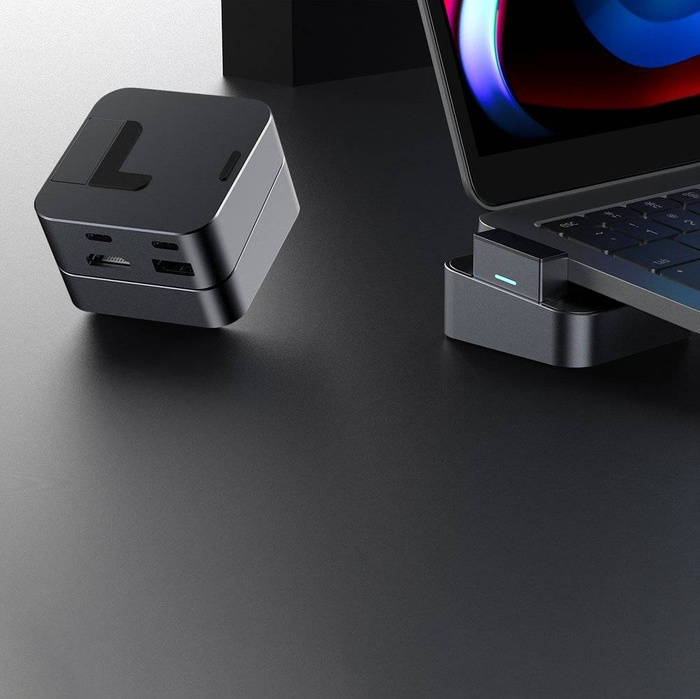 Joyroom Standfuß Mehrzweck-HUB USB Typ C - USB 3.0 / RJ45 / HDMI / USB Typ C / Thunderbolt für MacBook Pro grau (S-H121 Grau)