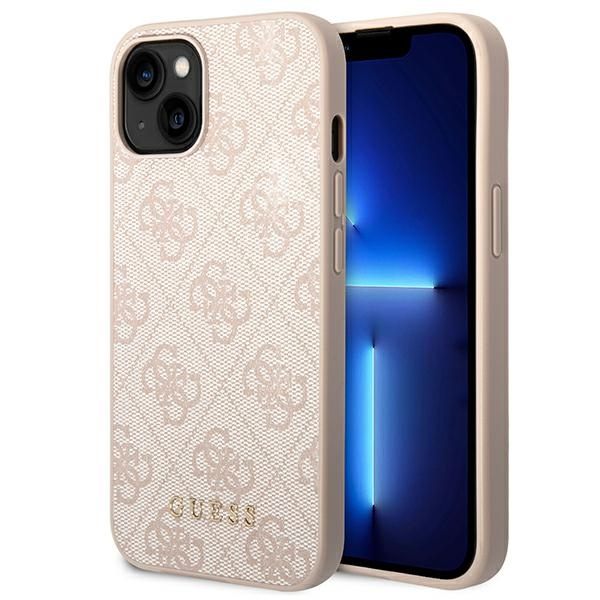 Hülle GUESS Apple iPhone 14 Plus 4G Metall Gold Logo Rosa Hartcase