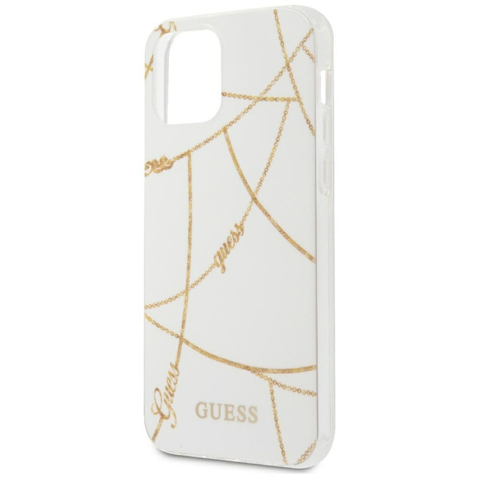 Hülle GUESS Apple iPhone 12 Pro Max 6.7 Gold Kette Sammlung GUHCP12LPCUCHWH Weiß Hardcase