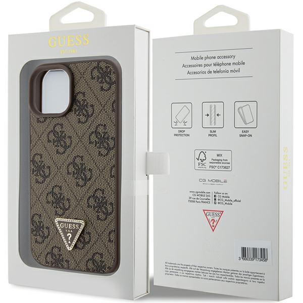 Guess GUHCP15SP4TDPW iPhone 15 6.1" brown/brown hardcase Leather 4G Triangle Strass
