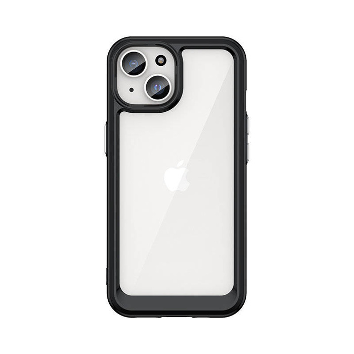 Custodia rinforzata per spazio esterno per iPhone 15 Plus con cornice flessibile - nera