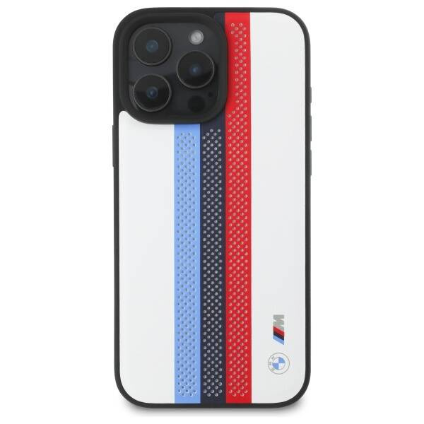 Case BMW iPhone 16 Pro Max 6.9" white/white hardcase M Perf. Tricolor Printed Stripes MagSafe