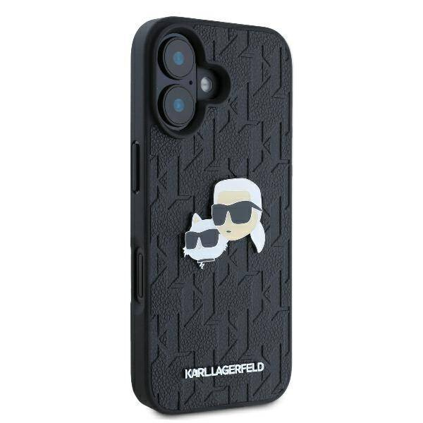 Etui Karl Lagerfeld iPhone 16 6.1" czarny/black hardcase Monogram Karl&Chaoupette Head Pin