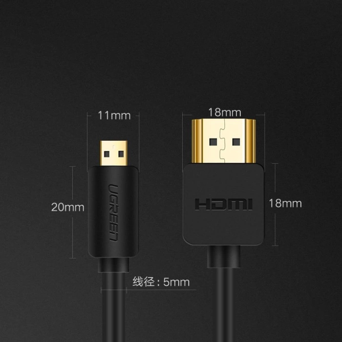 Ugreen Kabel HDMI - Micro HDMI Kabel 19 Pin 2.0V 4K 60Hz 30AWG 1.5m schwarz (30102)