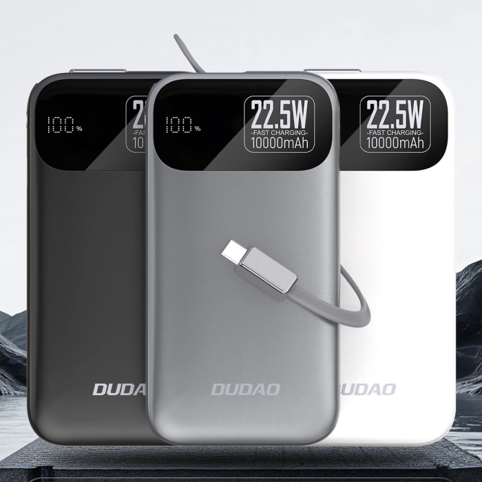 Powerbank Dudao K31 10000 mAh 22,5W PD z wbudowanym kablem - szary
