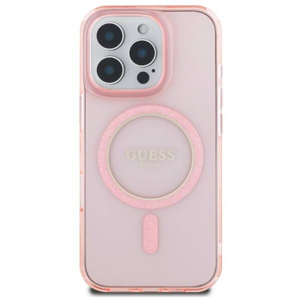 Etui Guess iPhone 16 Pro Max różowy/pink hardcase IML Glitter Circle MagSafe