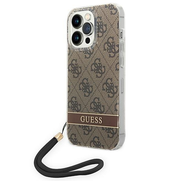 Guess GUOHCP14LH4STW iPhone 14 Pro 6.1" braun/braun hartcase 4G Print Strap